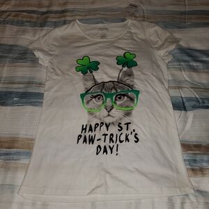 Kids St. Patrick's Day Cat Shirt - White & Green